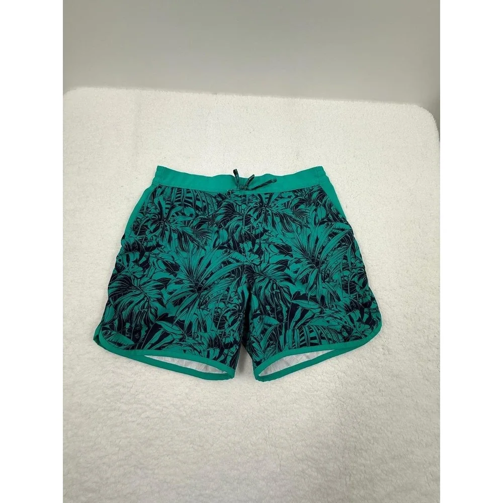 Columbia Green Black Tropical Print Drawstring Waist Casual Swim‎ Trunks Large
